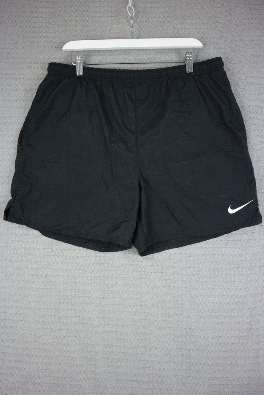 Vintage 90s Nike Big Swoosh Nylon Mesh Lined Shorts Medium Black Swim Athletic